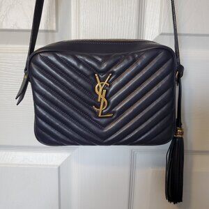 SAINT LAURENT Lou Medium YSL Camera Bag Leather Navy Gently Used